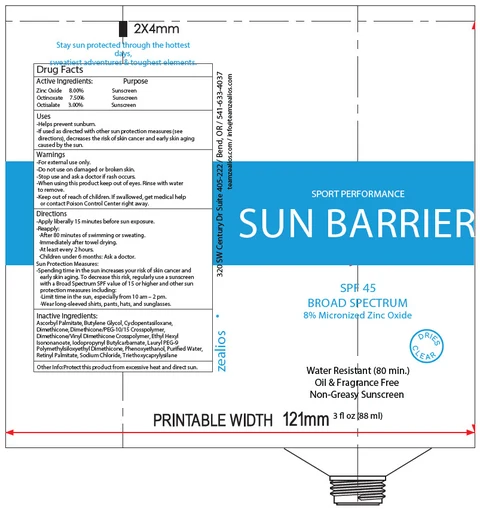 Zealios Sun Barrier SPF 45 포장