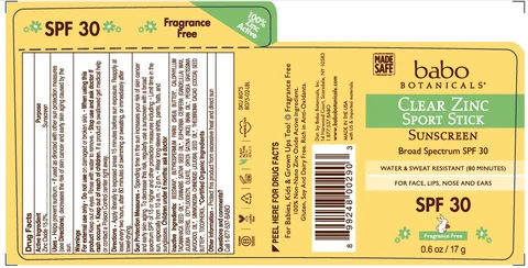 Babo SPF 30 Clear Zinc Fragrance Free Sport 포장