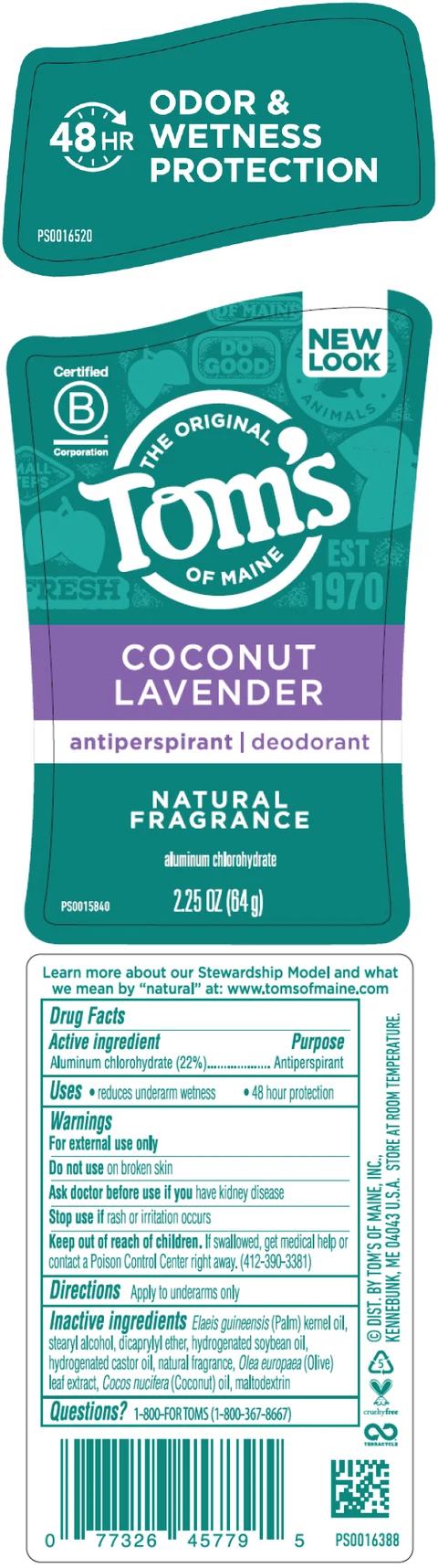 Toms of Maine Coconut Lavender Antiperspirant / Deodorant packaging