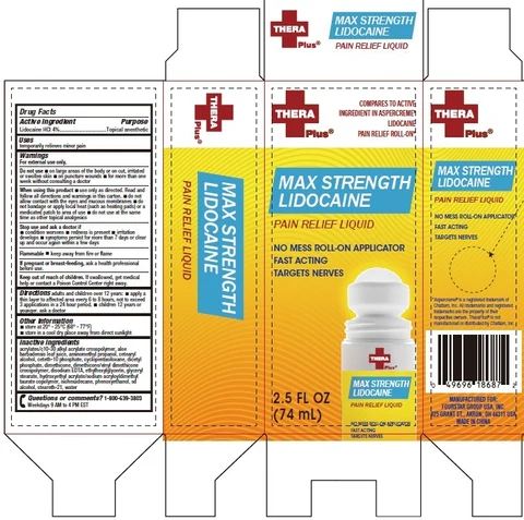 Thera Plus Max Strength Lidocaine Pain Relief Liquid packaging
