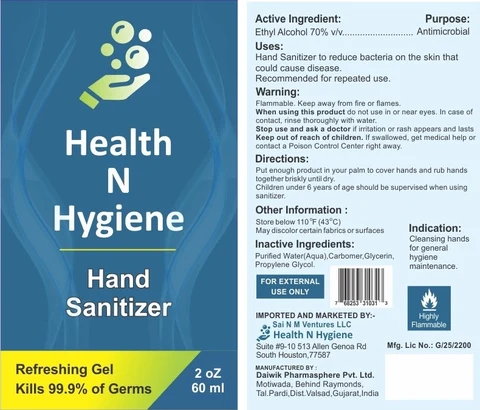 Health N Hygiene Hand Sanitizer packaging
