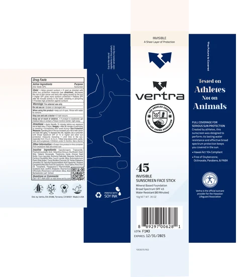 Vertra Invisible Sunscreen Face Stick Broad Spectrum SPF 45 포장