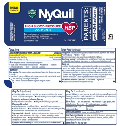 Vicks NyQuilHIGH BLOOD PRESSURE COLD and FLU 포장