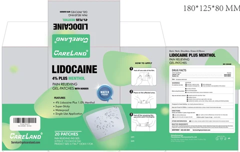 Careland Lidocaine 4 Plus Menthol Pain Relieving Gel Patches for back, neck shoulders knees and elbows with border 포장