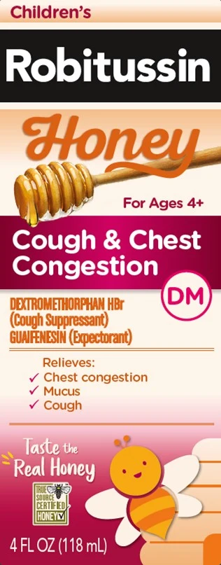 Childrens Robitussin Honey Cough and Chest Congestion DM packaging