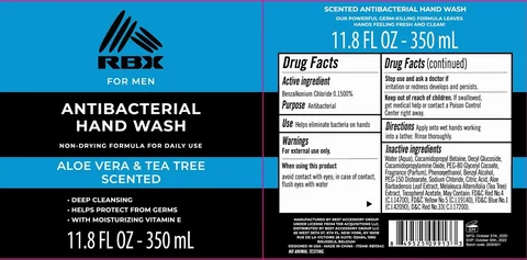 RBX For Men Antibacterial Hand Wash Aloe Vera and Tea Tree Scented 포장