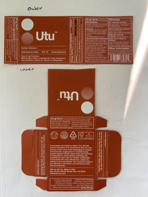 Utu Hydrating Sun Balm Broad Spectrum SPF 50 포장