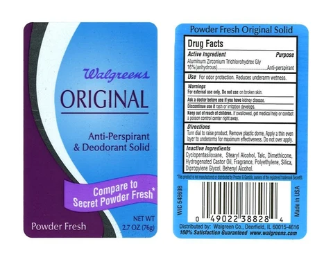 Walgreens OriginalAntiperspirant Deodorant 2.7 oz packaging