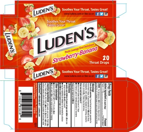 Luden’s Strawberry-Banana Pectin lozenge / Oral Demulcent 20 Throat drops