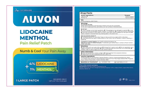 AUVON Lidocaine Menthol Pain Relief Patch 포장