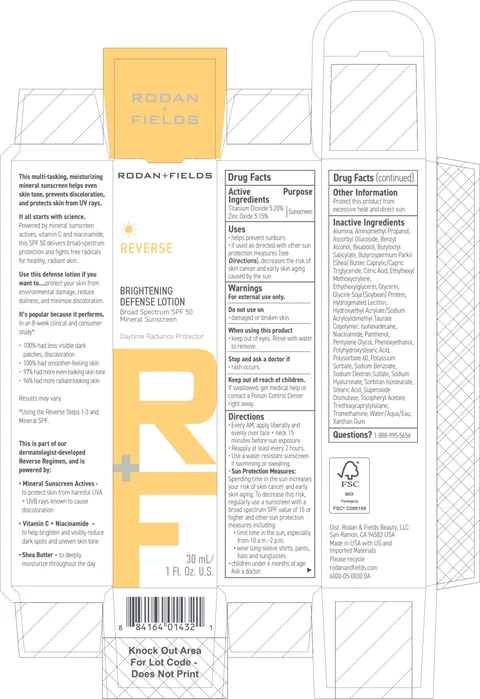 Rodan and Fields Reverse Brightening Defense Broad Spectrum SPF 50 Mineral Sunscreen packaging