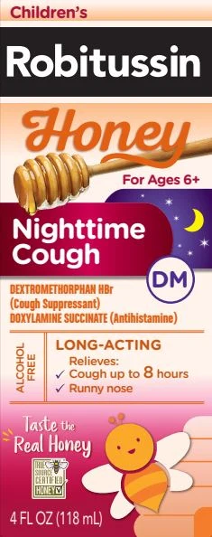 Childrens Robitussin Honey Nighttime Cough DM packaging