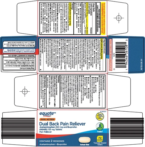 equate dual back pain reliever packaging