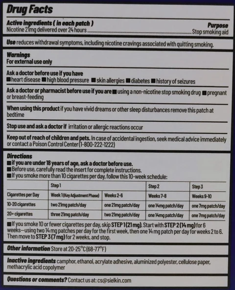 Sielkin QUIT SMOKING NICOTINE PATCHES 21mg 포장