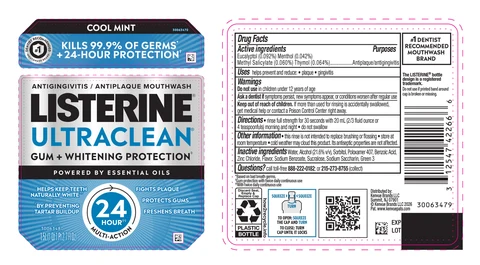 Listerine UltraClean Gum Plus Whitening Protection Cool Mint Antigingivitis/ Antiplaque Mouthwash packaging
