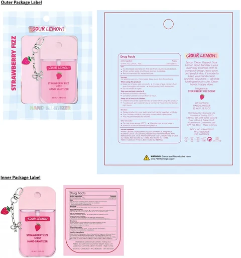 SOUR LEMON HAND SANITIZER STRAWBERRY FIZZ SCENT 포장