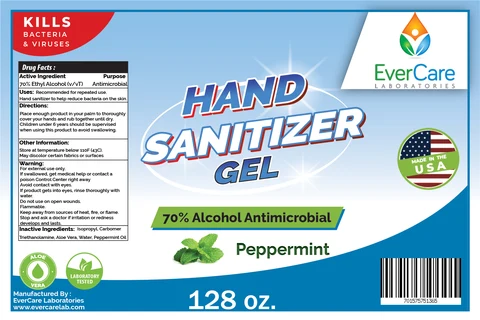 128oz Hand Sanitizer Gel Peppermint EverCare Labs 포장