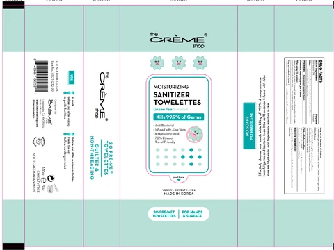The creme shop Moisturizing Sanitizer Towelettes Green Tea Scented packaging