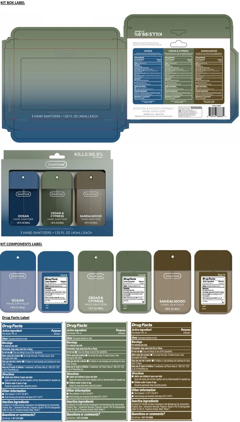 Smart Care 3 HAND SANITIZERS 1.35 FL OZ (OCEAN, CEDAR and CYPRESS, SANDALWOOD) 포장