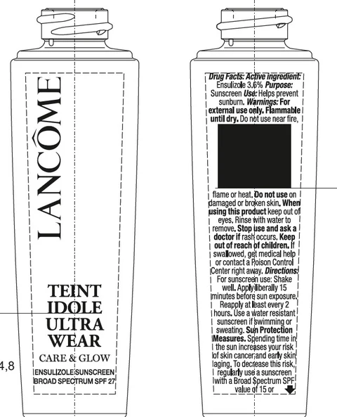 Lancome Paris Teint Idole Ultra Wear Care and Glow Skincare Foundation Broad Spectrum SPF 27 Sunscreen packaging