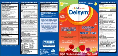 Childrens Delsym Cough Plus Chest Congestion DM and Delsym Cough Plus Cold Night Time packaging