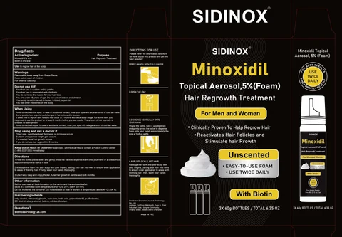 SIDINOX 5% Minoxidil Hair Growth Foam with Biotin 포장