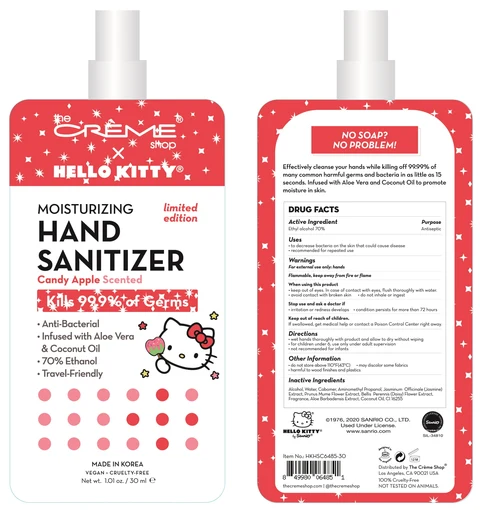 HELLO KITTY MOISTURIZING HAND SANITIZER Candy Apple 포장