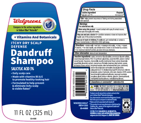 Walgreens Dandruff Itchy Dry Scalp Defense Plus Vitamins and BotanicalsAnti-dandruff packaging