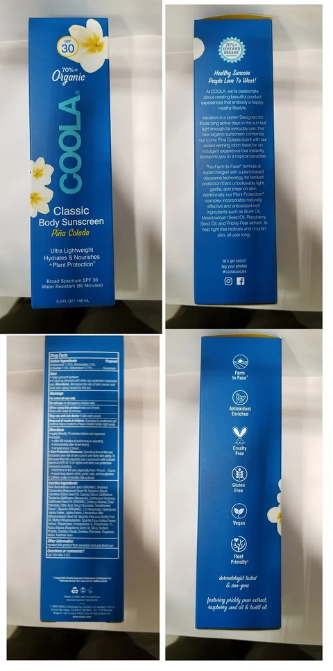 COOLA Classic Body Sunscreen Pina ColadaSPF 30 packaging