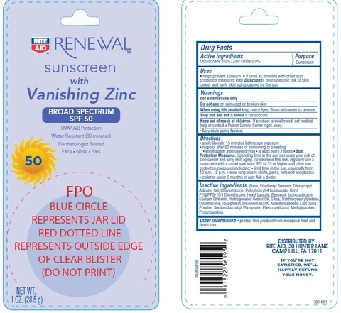 Rite Aid Zinc SPF 50 packaging