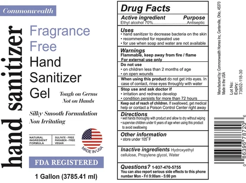 Commonwealth Fragrance Free Hand Sanitizer Gel 포장