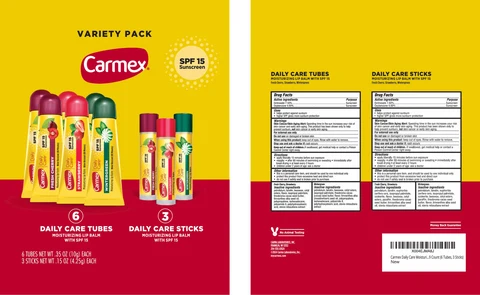 Carmex Variety Pack Daily Care Sticks Moisturizing Lip Balm SPF 15 포장