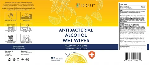 ISSEEY ANTIBACTERIAL ALCOHOL WET WIPES packaging