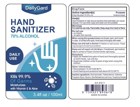 DailyGard Hand SanitizerPE bottle (pump top) 포장