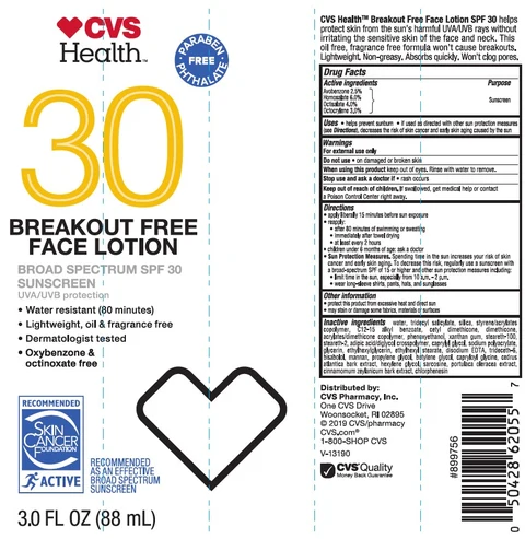 CVS Health SPF 30 Breakout Free Face 포장