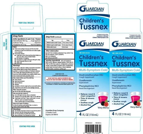 Childrens Tussnex Multi-symptom cold packaging