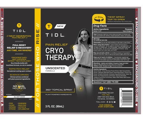TIDL PAIN RELIEF CRYO THERAPY Unscented formula Spray. 포장