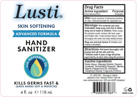 LUSTI Skin Softening hand sanitizer packaging