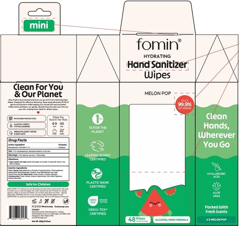 fomin mini Hand Sanitizer Wipes MELON POP packaging