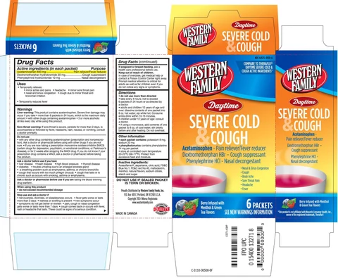 Western Family Daytime Severe Cold and CoughBerry infused with Menthol and Green Tea flavors packaging