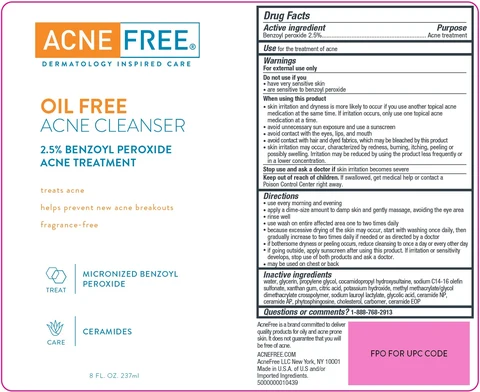 Acne Free Oil Free Acne Cleanser 2.5 Benzoyl Peroxide packaging