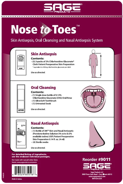 Skin antisepsis, oral cleansing, nasal antisepsis packaging
