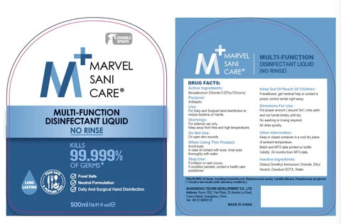 M MARVEL SANI CARE Multi Function Disinfectant Liquid No Rinse packaging