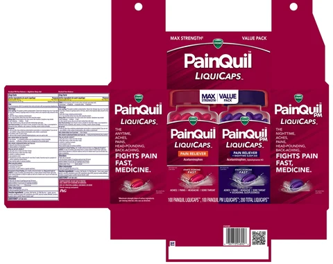 Vicks PainQuil and Vicks PainQuil PMLIQUICAPS PAIN RELIEVER 포장