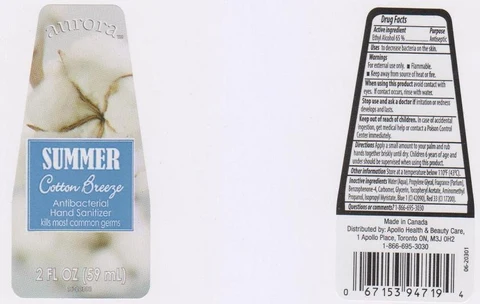 AURORAANTIBACTERIAL SANITIZER SUMMER COTTON BREEZE 포장