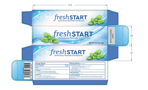 freshSTART Anticavity fluoride toothpaste. packaging