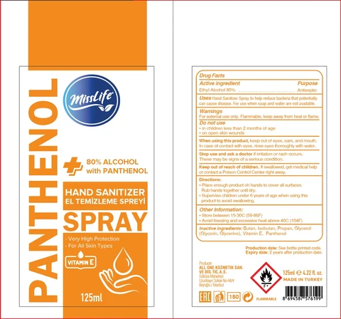 MISS LIFE PANTHENOL HAND SANITIZER 포장