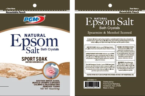 Spearmint and Menthol scented Natural Epsom Salt packaging