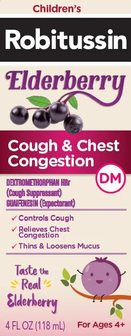 Childrens Robitussin Elderberry Cough and Chest Congestion DM packaging