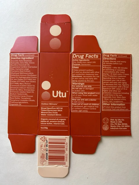 Utu Broad Spectrum SPF 50 Tinted Sunscreen-Stick 포장